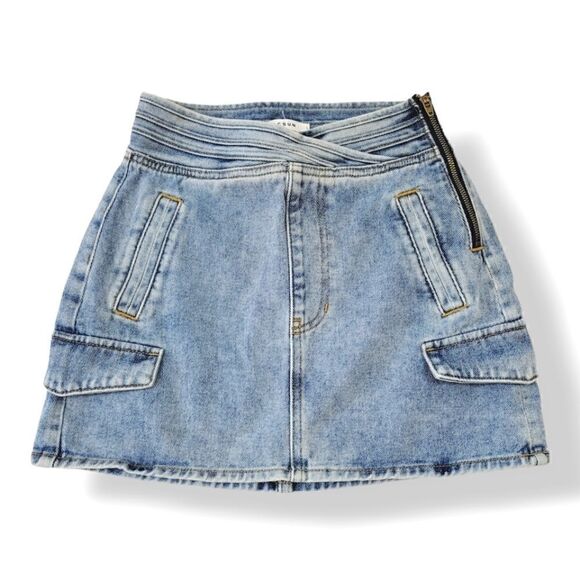 PacSun Crossover Waist Cargo Skate Denim Mini Skirt in Light Blue Size 24 - Picture 3 of 9